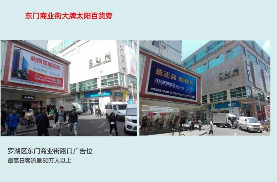 广东深圳东门步行商业街靠太阳百货市区广场媒体单面大牌