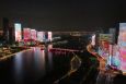 天津滨海新区天津经济技术开发区于响商务区海河两岸地标建筑媒体灯光秀