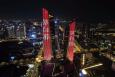 全国南京青奥中心双子塔地标建筑媒体灯光秀