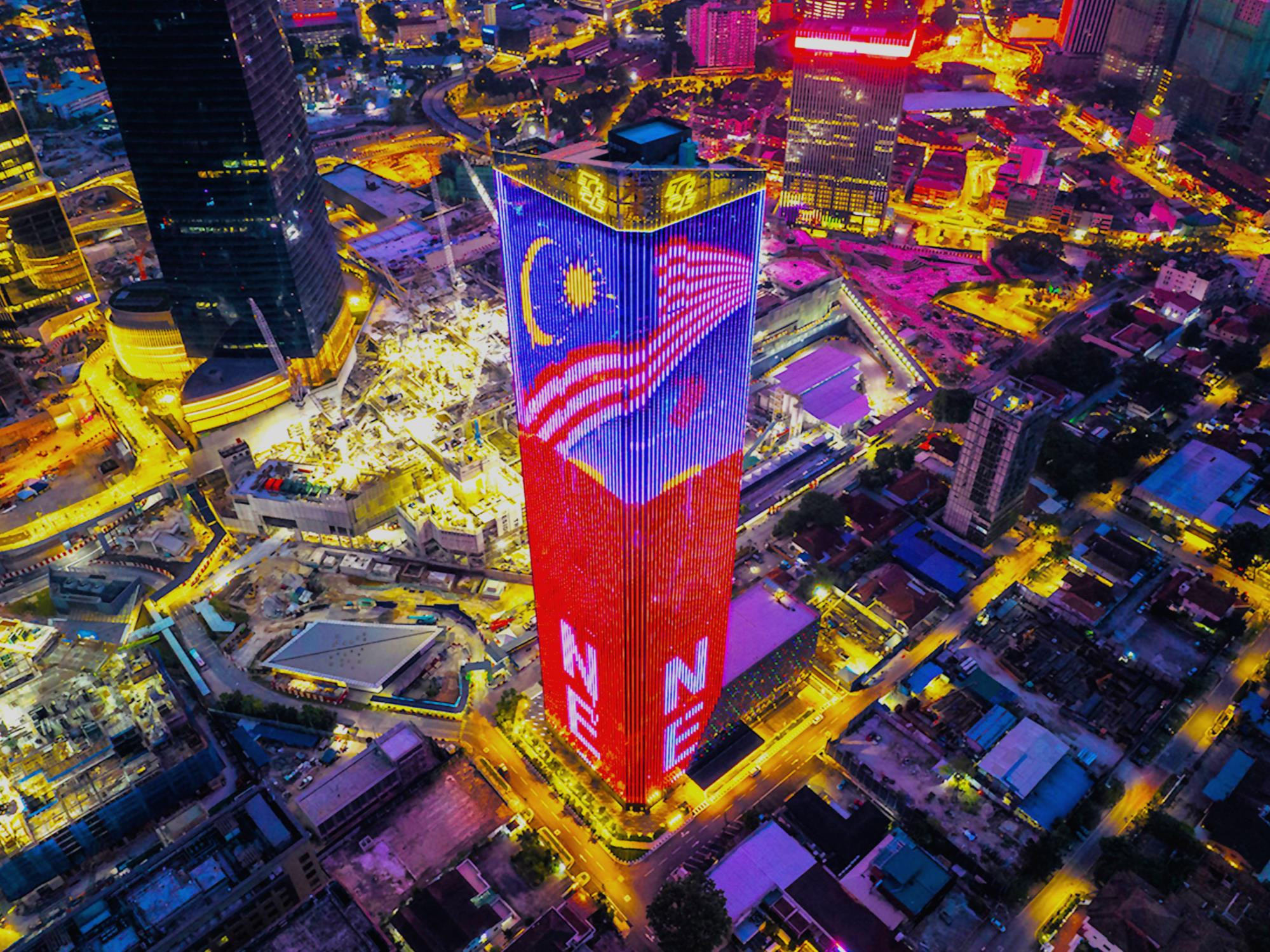 海外亚洲马来西亚吉隆坡天成360°灯光秀地标建筑媒体灯光秀
