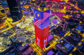 海外亚洲马来西亚吉隆坡天成360°灯光秀地标建筑媒体灯光秀