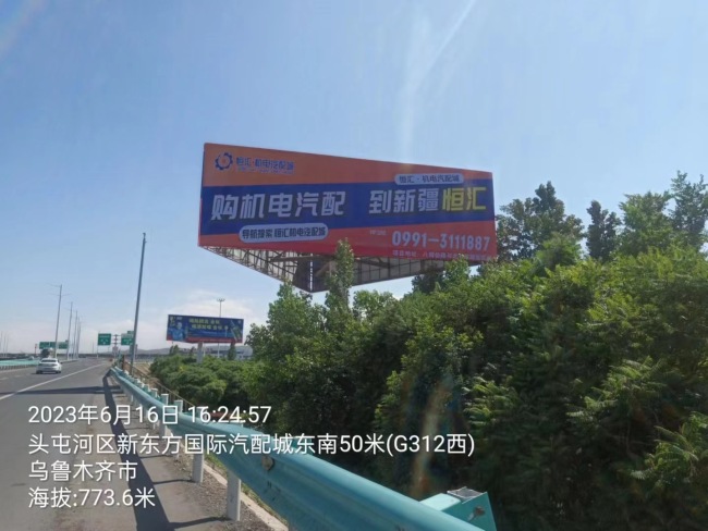新疆乌鲁木齐头屯河区新东方汽配附近高速公路媒体单面大牌的图片