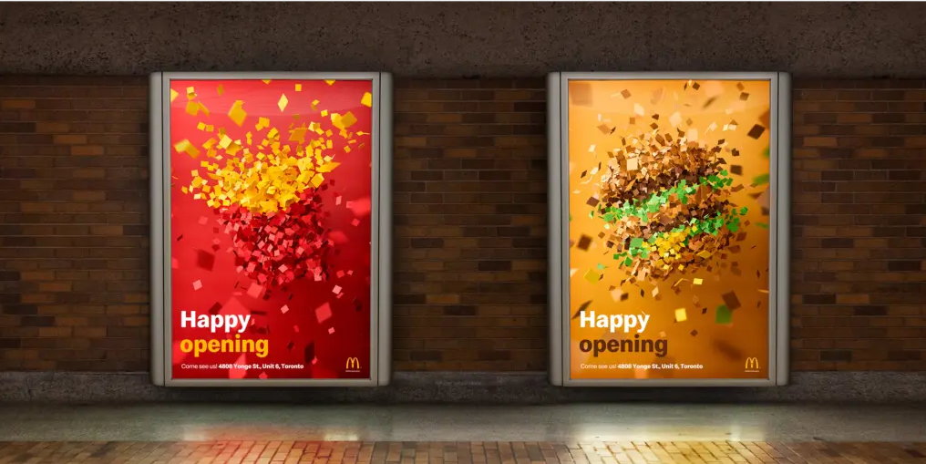 加拿大麦当劳开业海报：五彩纸屑炸出经典菜品